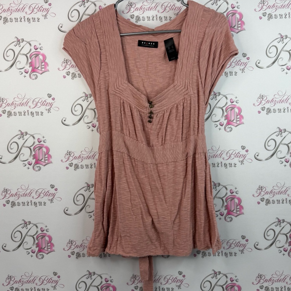Axcess t-shirt, milk made light, pink, orange buttons, black Blush Pink Blouse